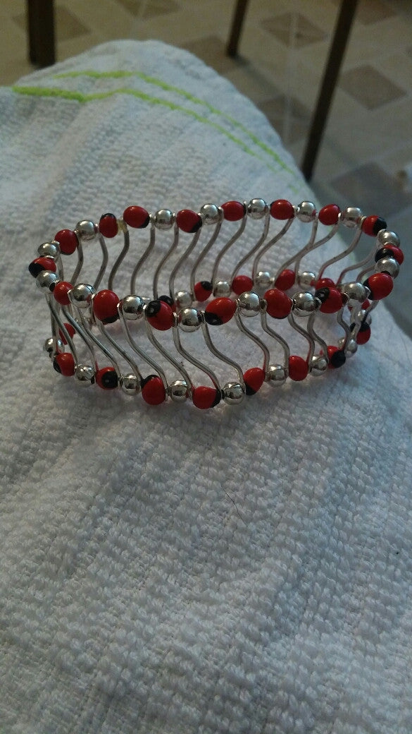 Metal Bracelet Red And Black, (Protection Peony Amulet)